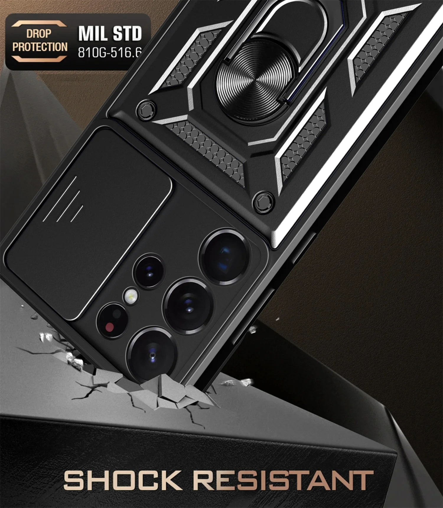 حافظة لهاتف سامسونج جالاكسي S23 Ultra ذات غطاء حماية لعدسة الكاميرا لهاتف سامسونج جالاكسي S23 الترا مصدات عسكرية