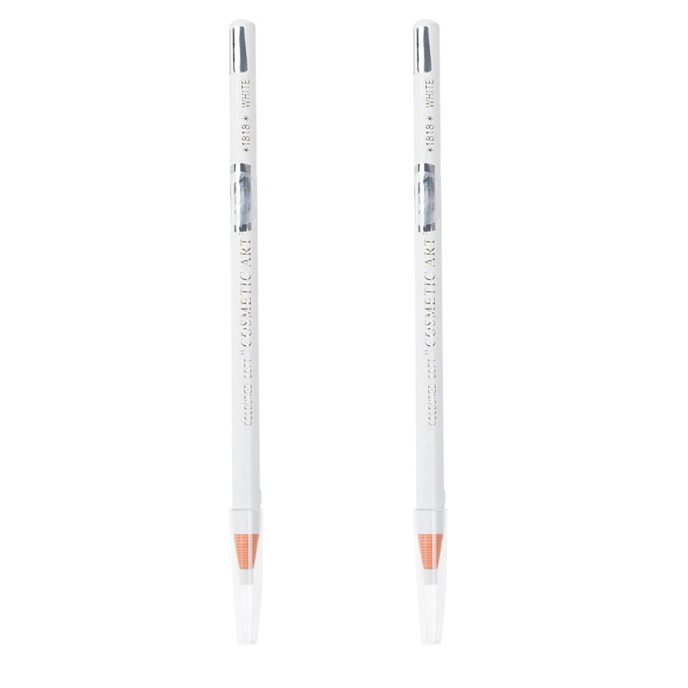 ดินสอเขียนคิ้วกันน้ำ 2 ชิ้น ดินสอเขียนขอบตาแบบไม้ สีขาว ปากกาไฮไลท์ แปรงเขียนขอบตา ติดทนนาน ไม่เลอะ