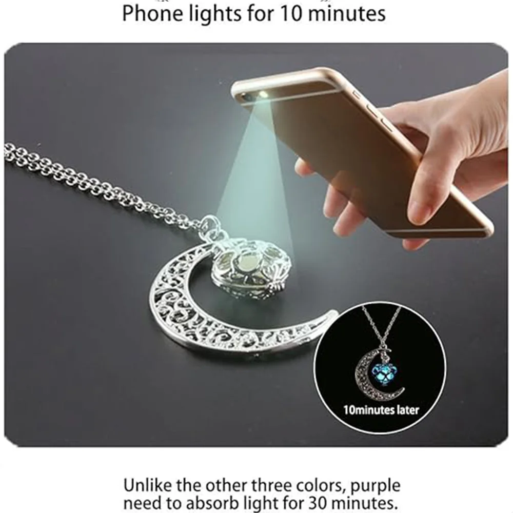 Luminous Stone Necklaces Moon Heart Pendant Halloween Fluorescent Necklace Glow in The Dark Party Charm Accessories