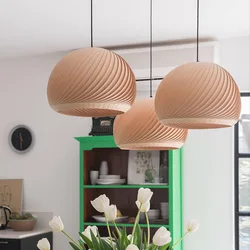 Nordic Art Wabi Sabi Veneer Pendant Light Dining Room Decor Wood E27 Led Loft Chandelier Luminaria Indoor Hanging Lamps Fixtures