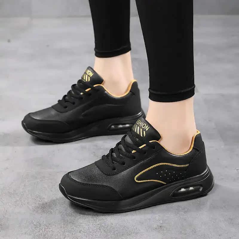 

Height Increasing Round Nose Black White Sneakers Vulcanize Summer Boots Woman Women's Black Sports Shoes Foreign Deadlift