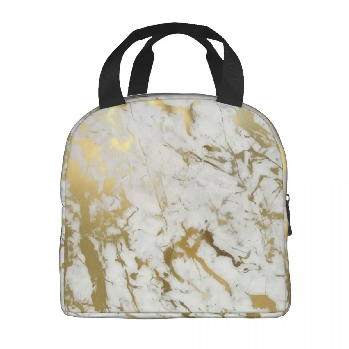 Gold Marble Texture Insulated Lunch Bag for Women Abstract Modern Geometric Cooler Thermal Food Lunch Box Outdoor Camping Travel