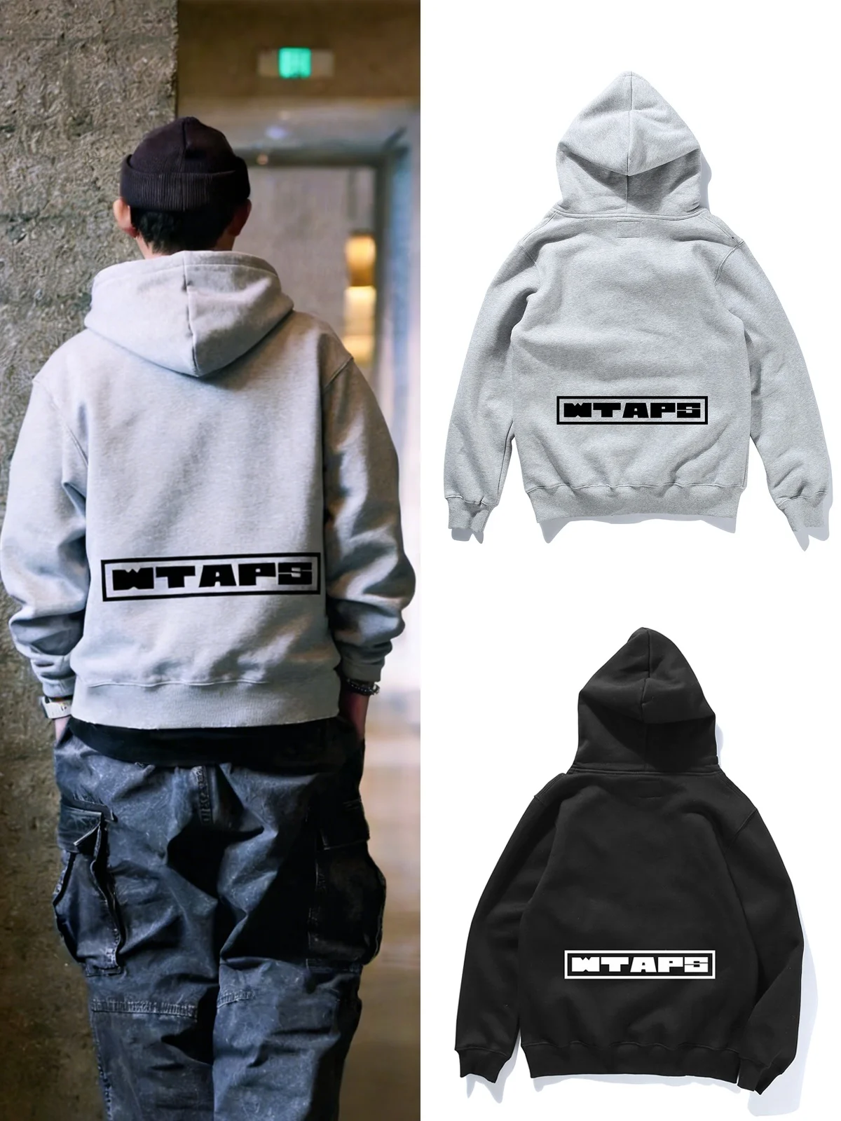 

Худи свободного кроя для пар с потайной надписью WTAPS PAVILION MON, японский стиль, с длинными рукавами, из термохлопка, с круглым вырезом, свитшот