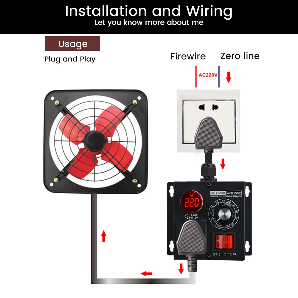 5000W Stepless Voltage Regulator Light Dimmer Temperature Speed Adjuster AC 110V/220V Variable Monophase Voltage Controller