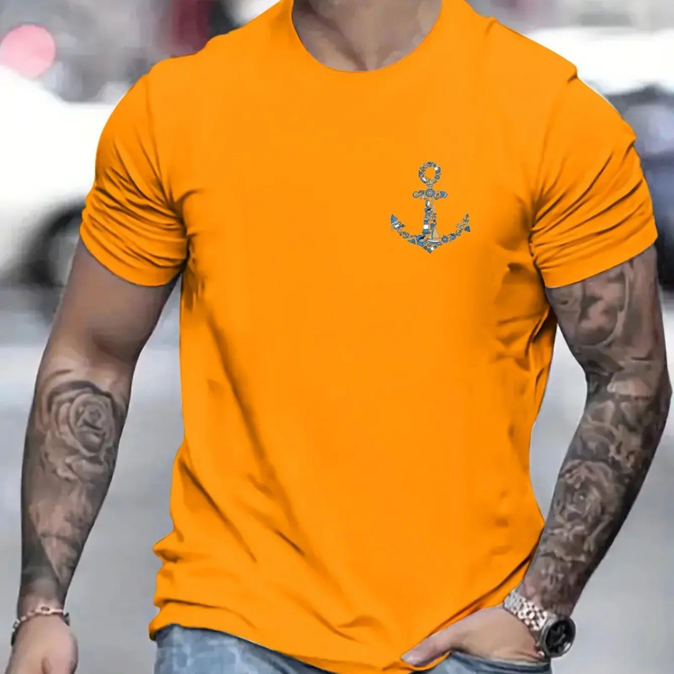 New Vintage Men\'s T-shirt with Ship Anchor Pattern 3D Printing Summer Loose O-Neck Short Sleeve Casual Sports Top Plus Size T-sh