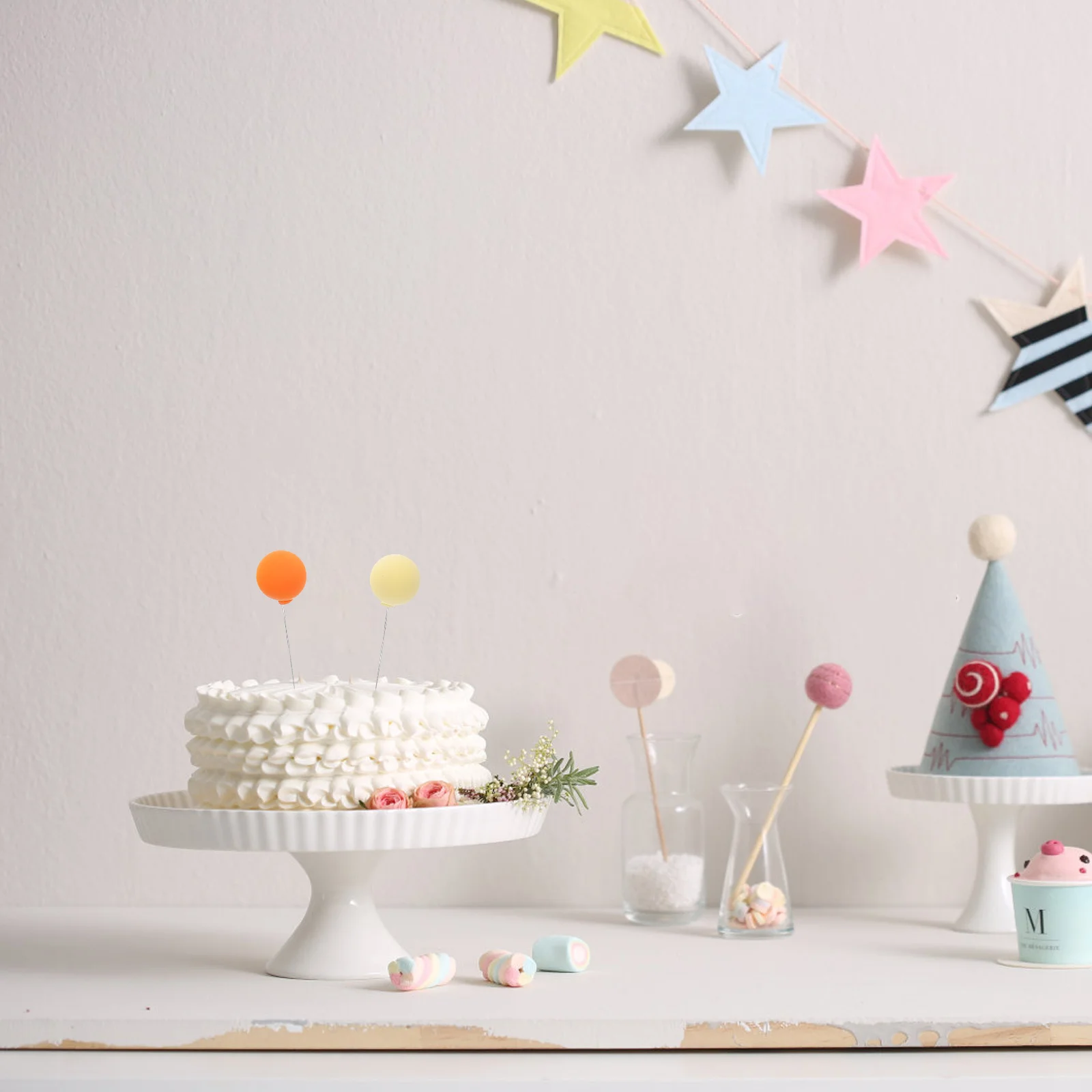 

48Pcs Round Clay Ball Cake Toppers Colorful Balloon Cupcake Inserts for Birthday Baby Shower Wedding Party Decorative Supplies