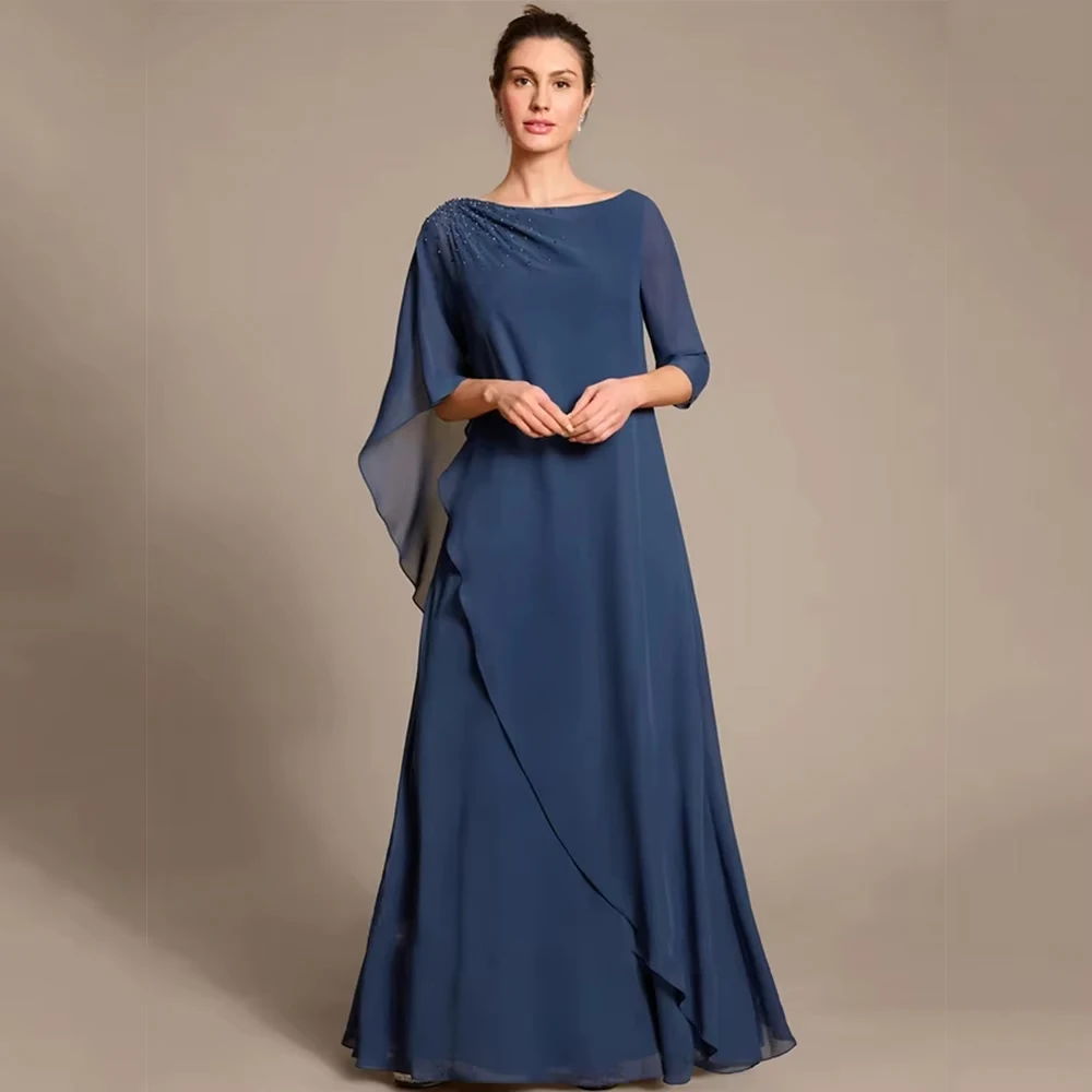 맞춤형 패션 신부 어머니 드레스 쉬폰 지퍼 백 3/4 소매 새로운 베스티도 웨딩 파티 드레스