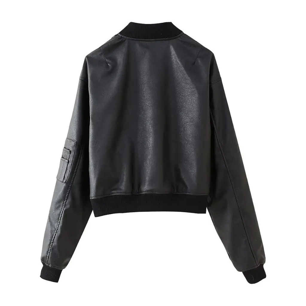 Novo estilo feminino confortável casual manga longa zíper jaqueta de couro simples japonês coreano cor sólida costura colarinho