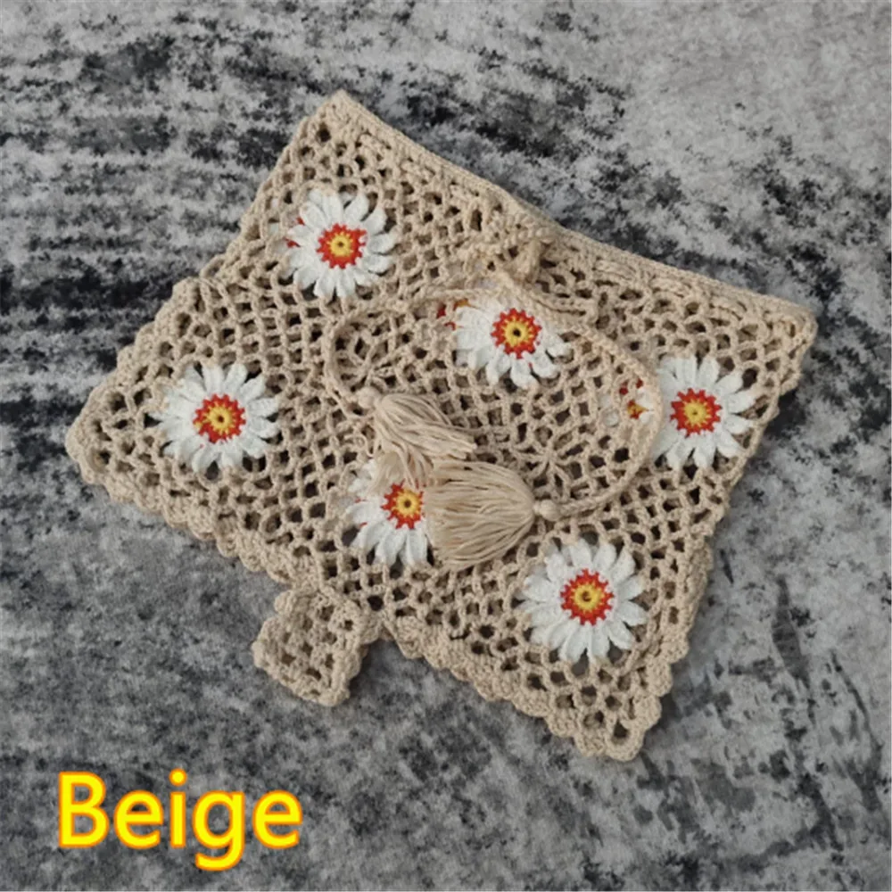 شورت نسائي للتستر مفرغ، شورت كروشيه أنيق بفتحة زهور ورباط جانبي للسباحة على الشاطئ والعطلات والسفر