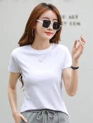 2026 Summer New Short Sleeve T-Shirt Women's Top Tee Shirt Cotton Basic Solid Women Casual Female O-neck Tshirts Tops