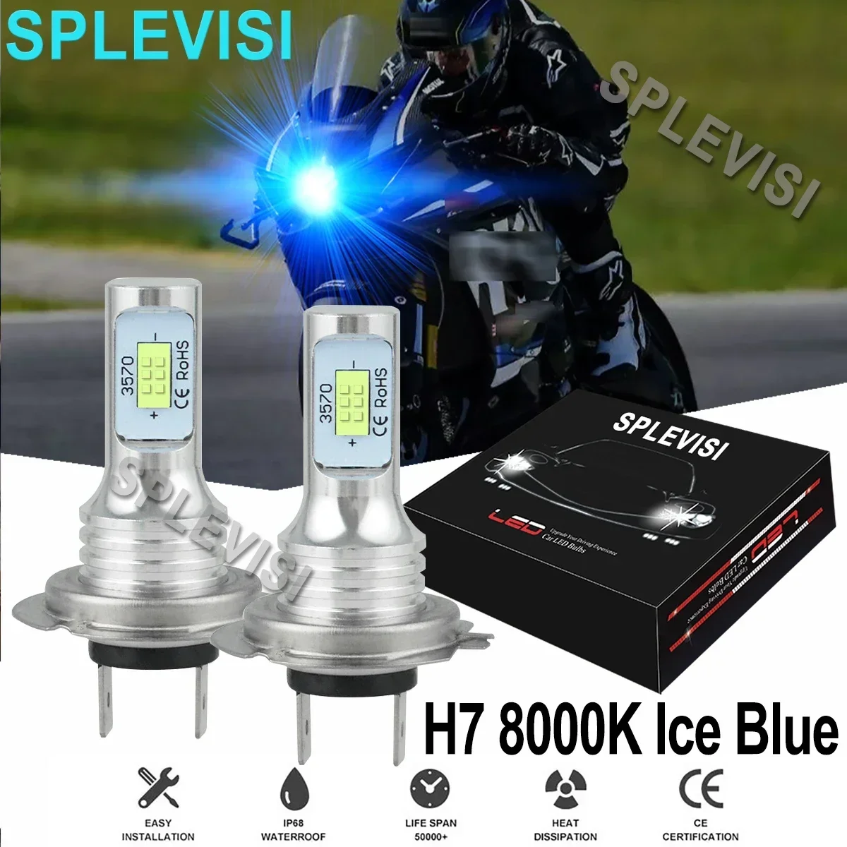 

2x 70W 8000K Ice Blue Motorcycle LED H7 Headlight Bulbs For Suzuki GSXR1000 600 750 Hayabusa Luces led Para Moto