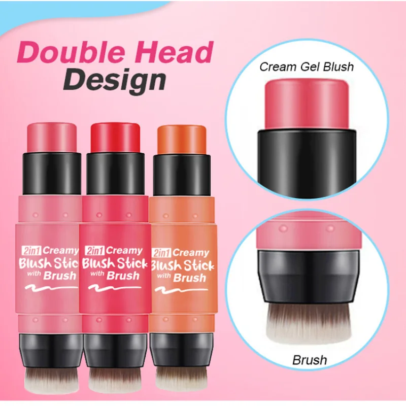 1Pcs Double-ended Blush Stick With Brush Smooth High Color Rendering Face Rouge Professional High-quality Cheap Makeup Cosmetics