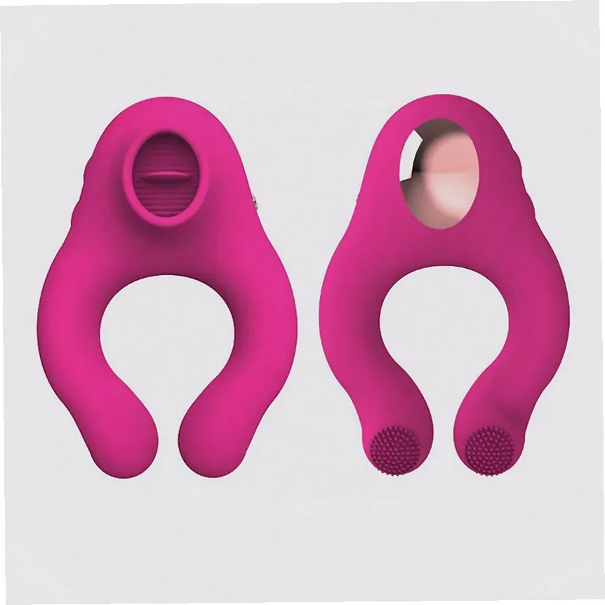 Couples Share Vibrating Tongue Licking Semen Locking Penis Rings For Men Tongue Licking Stimulation Massage Rings Sex Toys view 2