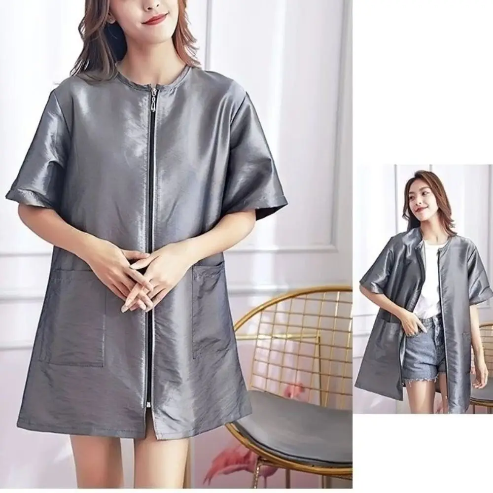 

Short/Long Sleeve Barber Shop Work Clothes Non-stick Hair Polyester Hair Salon Uniforms Breathable Easy Zippered