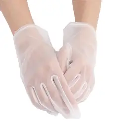 Sexy White Transparent Wedding Faux Silk Ultra Thin Short Gloves Mesh Finger Gloves Opera Gloves