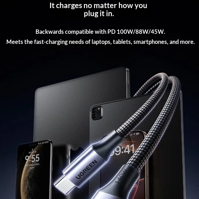 UGREEN L533 USB C Splitter Cable PD 140W 1.5m Braided Dual Charging 110W+30W USB 2.0 for USB C Laptops Tablets Phones