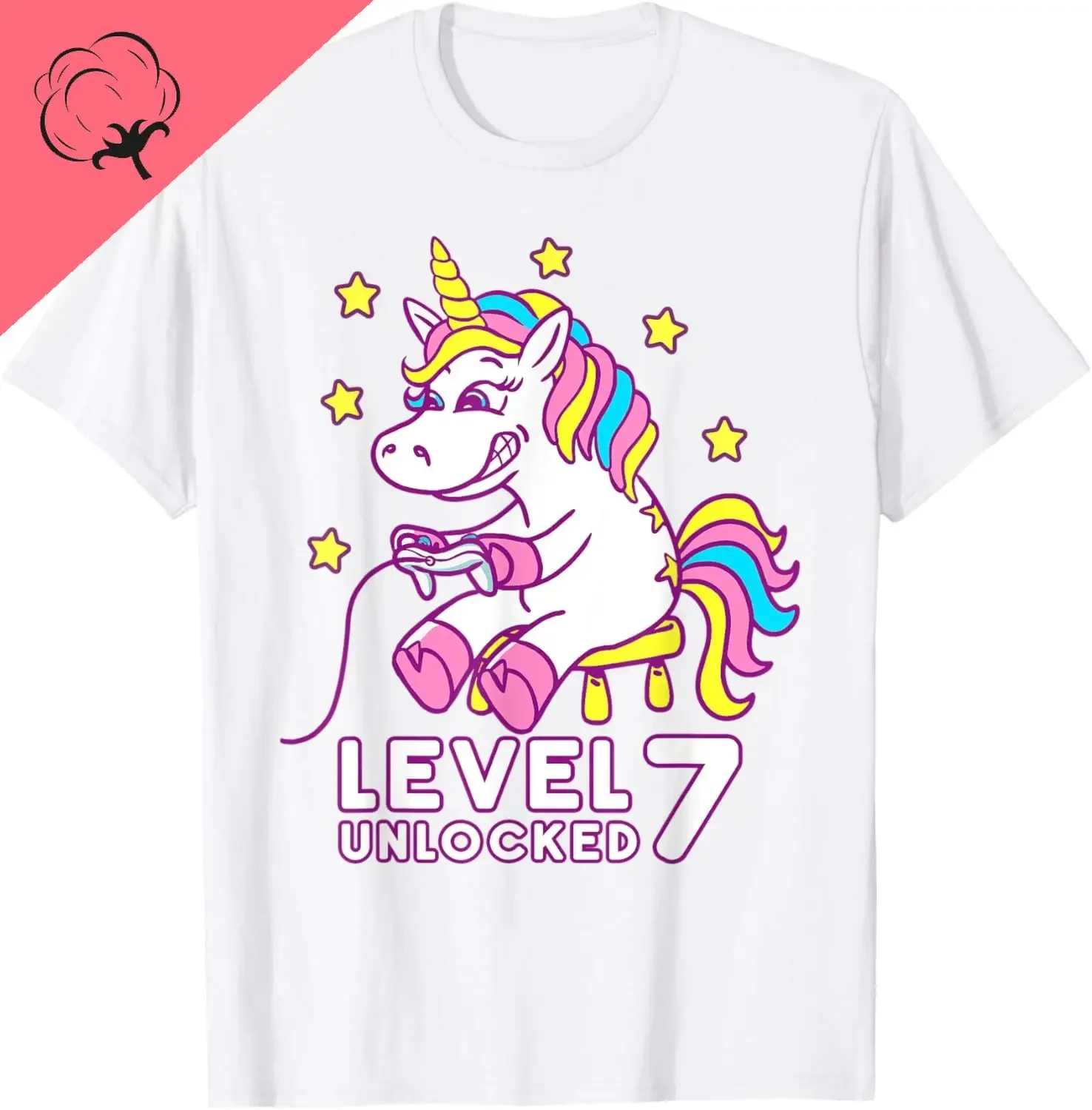 Level 7 Unlocked Gamer Girl Unicorn Video Game 7th Birthday T-Shirt Y2k Kawayi Cotton Printed T-shirt Camiseta Hombre