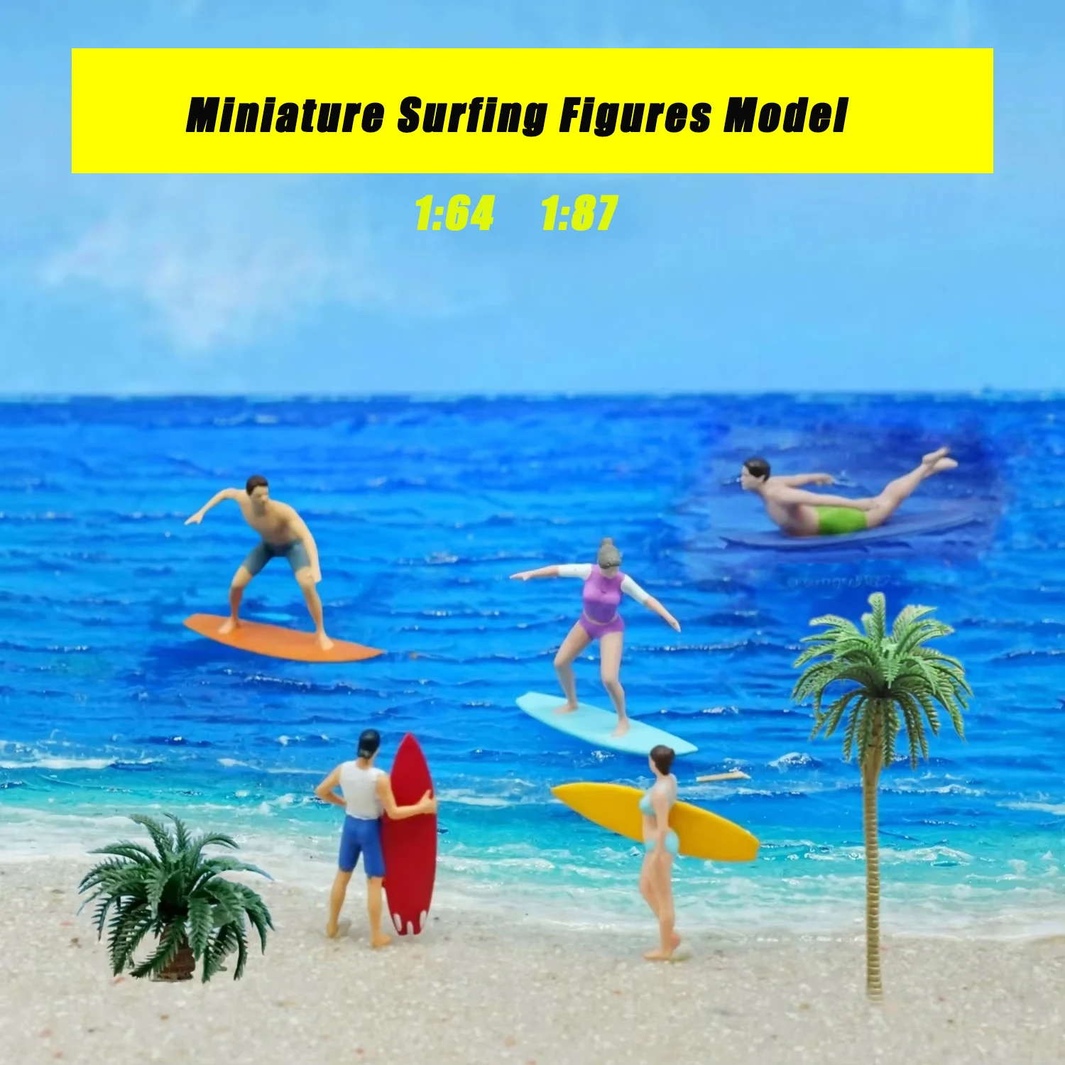 

Ho Miniature Surfing Figures 1:64 1:87 Model 3D Painted People Beach Landscape Toys DIY Model Making for Diorama/Collection