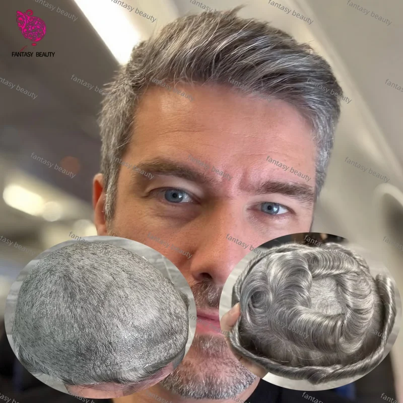 

Full Microskin 0.02MM Thickness Skin Indian Human Hair #1B65#1B80#1B50 hair Old Man Human Hair Men's Capillary Prosthesis System