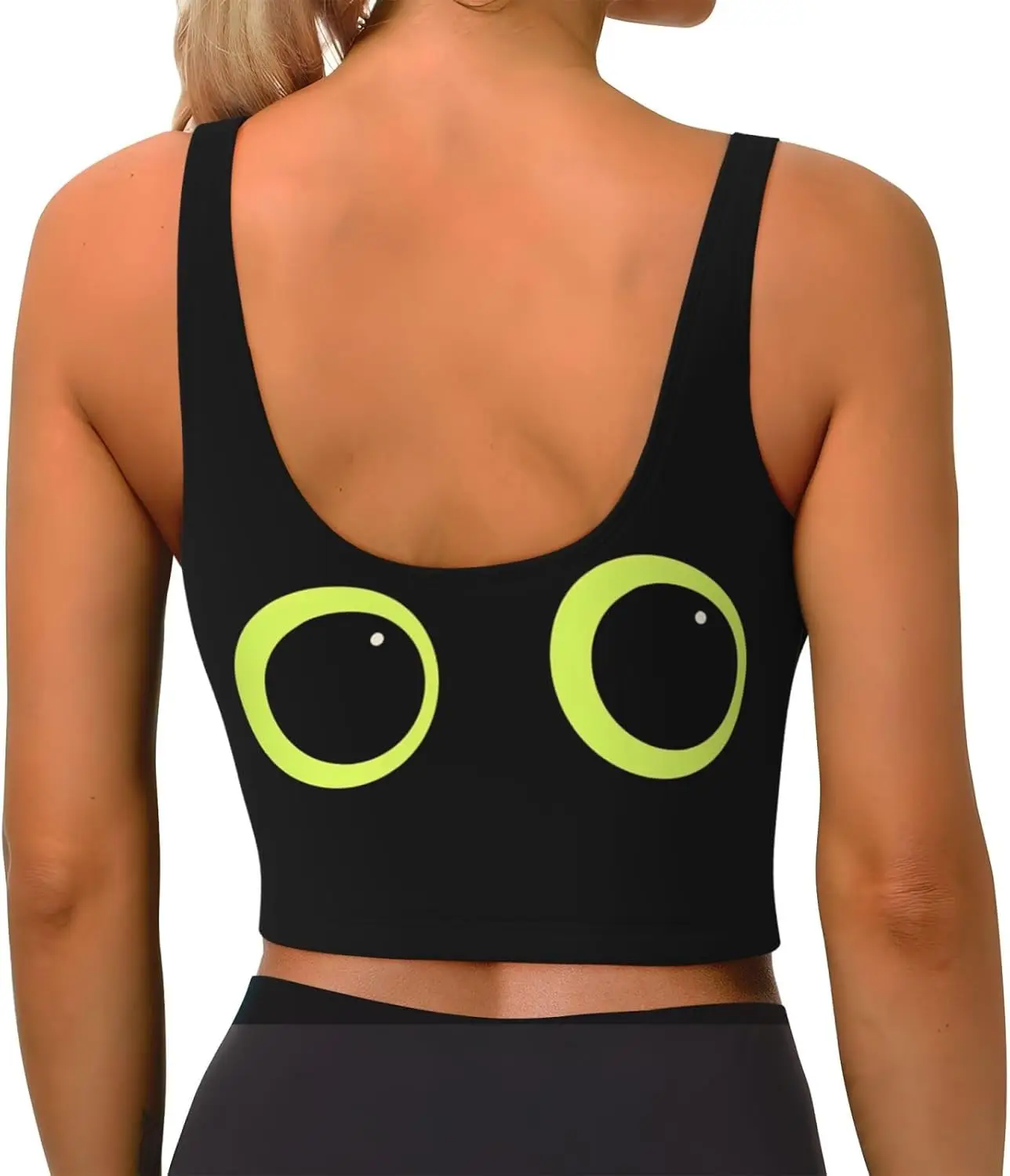 Cat Eyes Sports Bras for Women Quick Dry Padded Wirefree Workout Crop Cute Tank Tops Yoga Fitness Running Gym