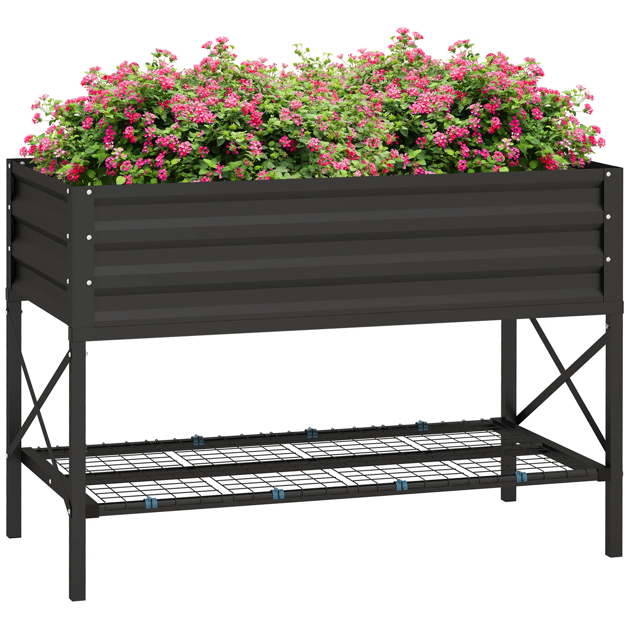 Galvanized Raised Garden Bed, Metal Planter Box with Legs, Storage Shelf and Bed Liner, Black