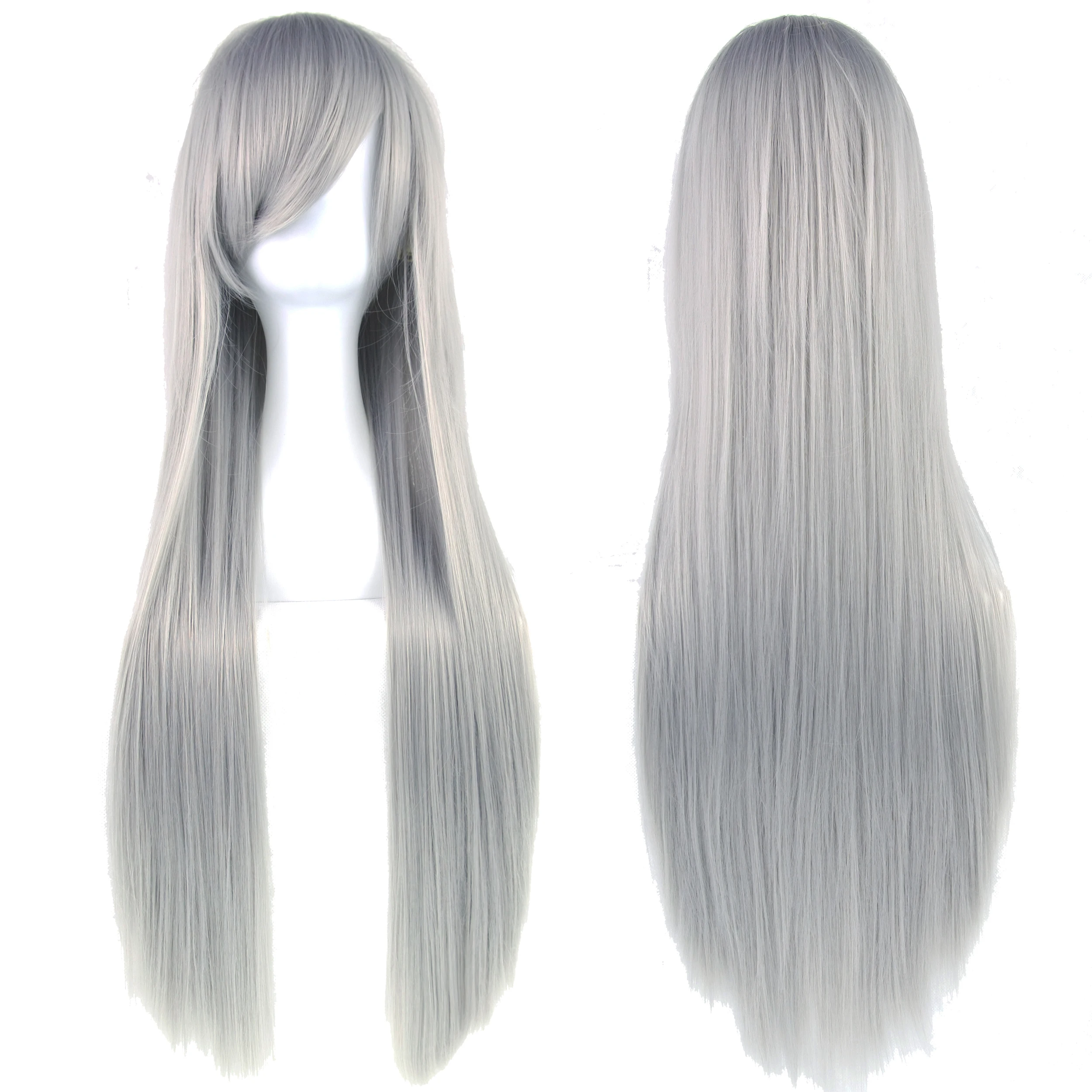 Synthetic Hair Long Gray Wig for Anime Cosplay Halloween Costume Sesshomaru Party Straight Grey Wig with Bangs