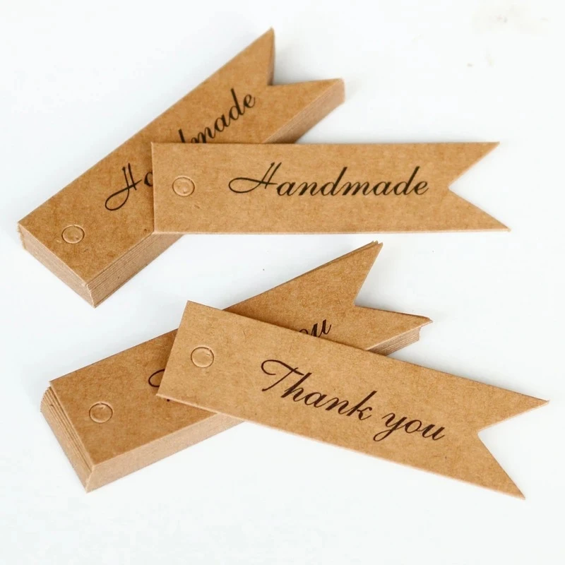 100pcs/lot Packaging Tags Handmade Hang Tag Kraft Paper Tags Thank You Gift Tag Labels for DIY Wedding Party Gift Or Candy Tag