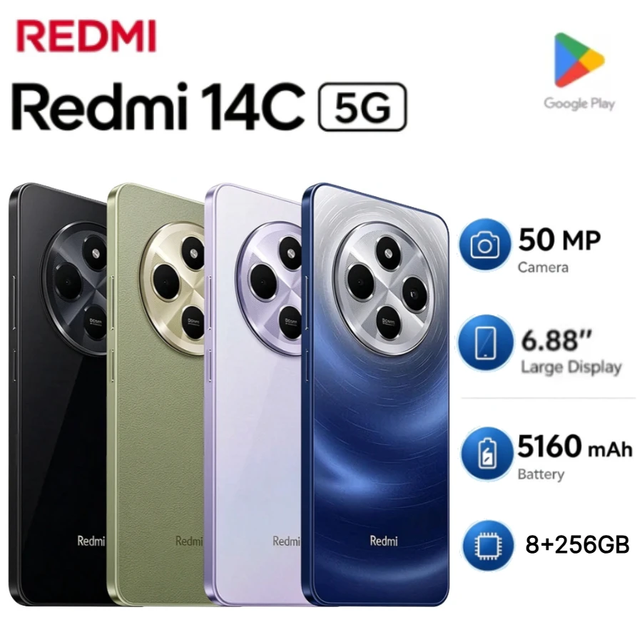 2026 New Redmi 14C Global Version Carrier Unlocked Dual SIM Android Smartphone 8GB RAM 256GB 6.88 Inch Sharp 120Hz HD Screen