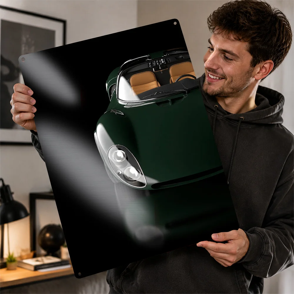 United Kingdom E-Type Series 1 Green Sports Car Aluminum Poster Personalized Metal Sign Speed Icon Tribute Wall Art For A Home
