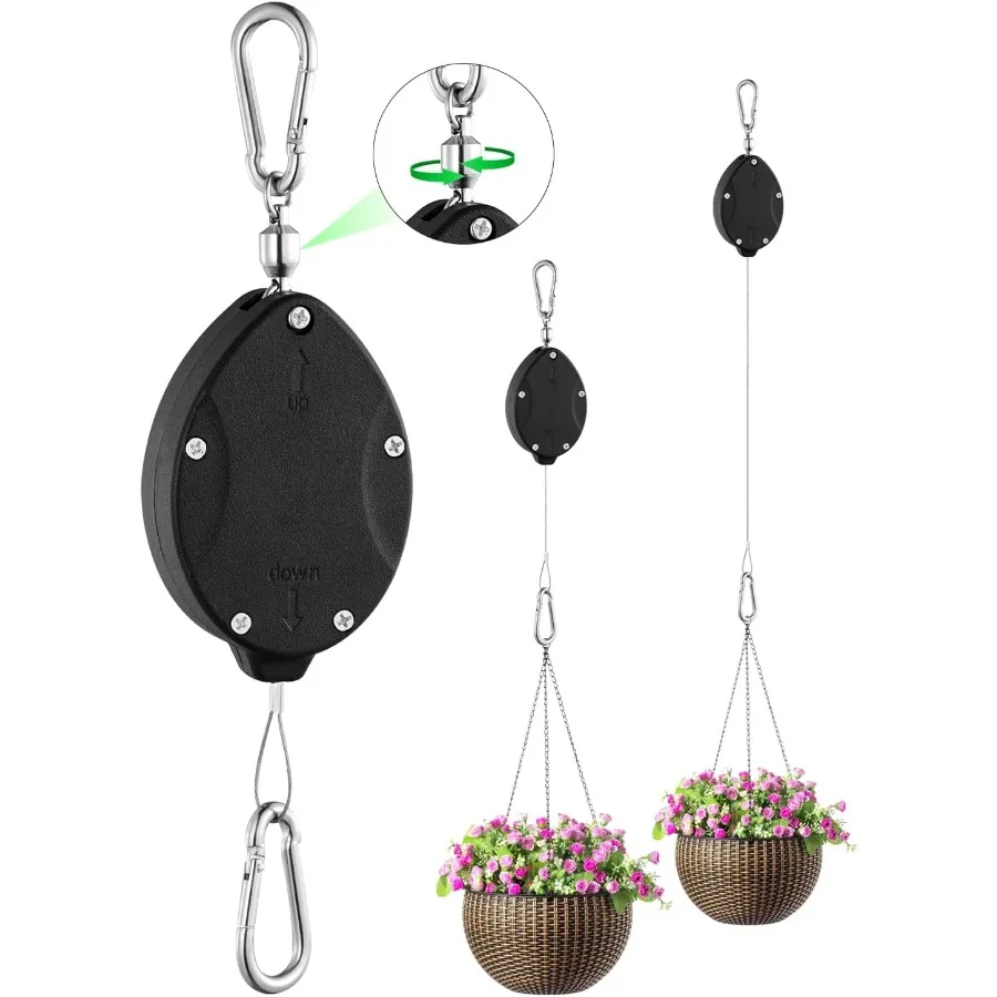 

1 Pack Heavy Duty Retractable Plant Hangers Adjustable PullDown Pulleys with 63 Stainless Steel Rope Double Hooks for Hanging P