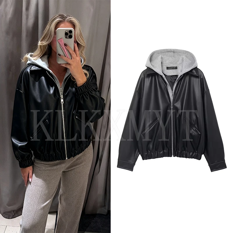 

Женская куртка, осень-зима 2025, новая модная кожаная куртка с капюшоном, женское пальто, повседневное пальто на молнии с длинными рукавами, новая верхняя одежда