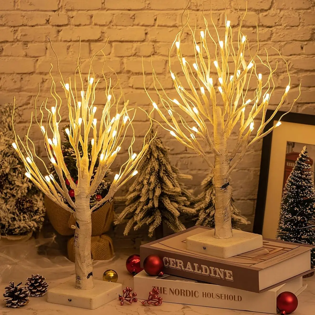 1pc 36LED White Birch Tree Artificial Branch Table Light with Adjustable Powered by 3AA or USB For Home Bedroom Festival Decor