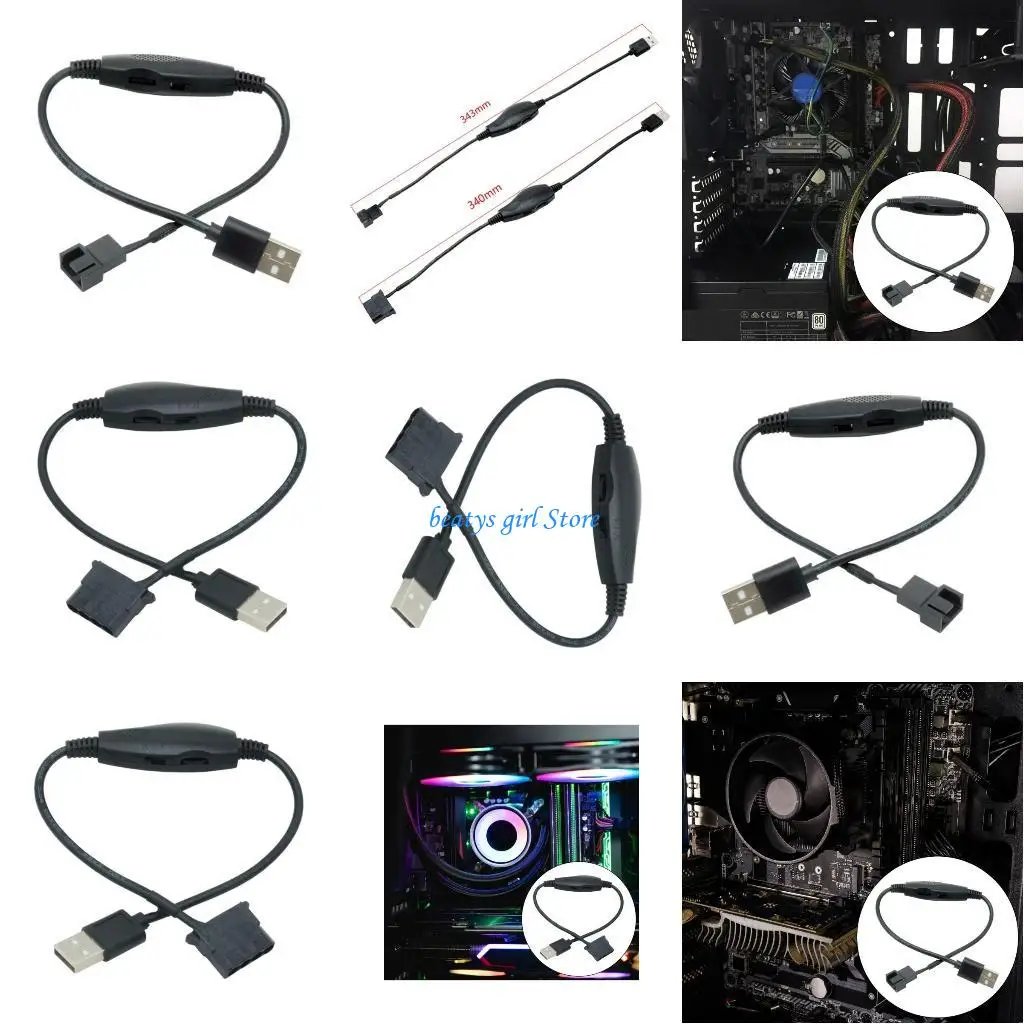 

C7AB USB to 4Pin 5V to 12V USB Fan Power Adapter Cable with Switches USB to 4pin Fan Adapter Cable with Switches