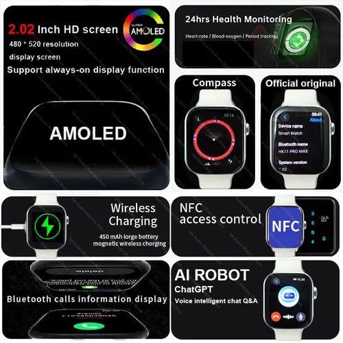 Imagen 2 del producto 2025 nuevo reloj inteligente HK 11 Pro MAX serie 10 46mm AMOLED 4G ROM Bluetooth llamada red AI Robot reloj NFC brújula reloj hombres mujeres