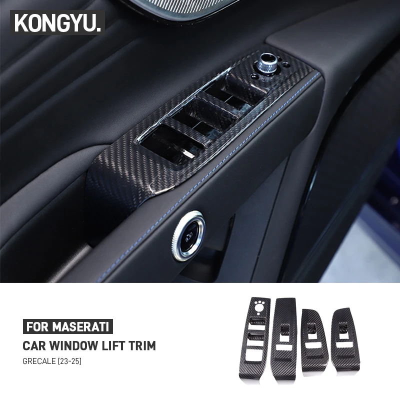 For Maserati Grecale 2023-2025 Real Carbon Fiber Car Window Lift Panel Frame Trim Cover Sticker Interior Decoration Accessories