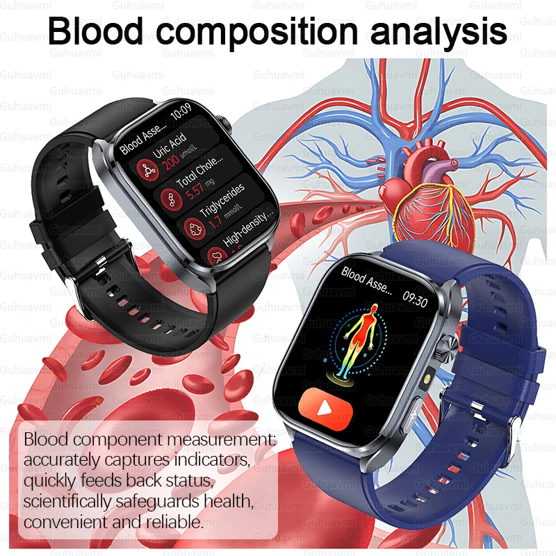 2025New AI-GPT ECG Smartwatch دقيق حمض اليوريك الدهون في الدم ضغط الجسم تحليل ساعة ذكية الرجال BT دعوة مصباح ليد جيب ساعة