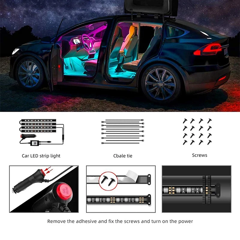 Interior Car Lights,12 LED Car LED Strip Light,Car Led Interior Lights, Bluetooth APP Control,Multi DIY Colour Music