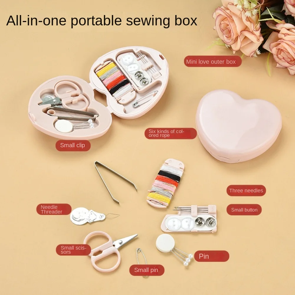 New Creative Multi Functional Student Dormitory 8-piece Heart Shaped Mini Convenient Sewing Needle and Thread Storage Box Set