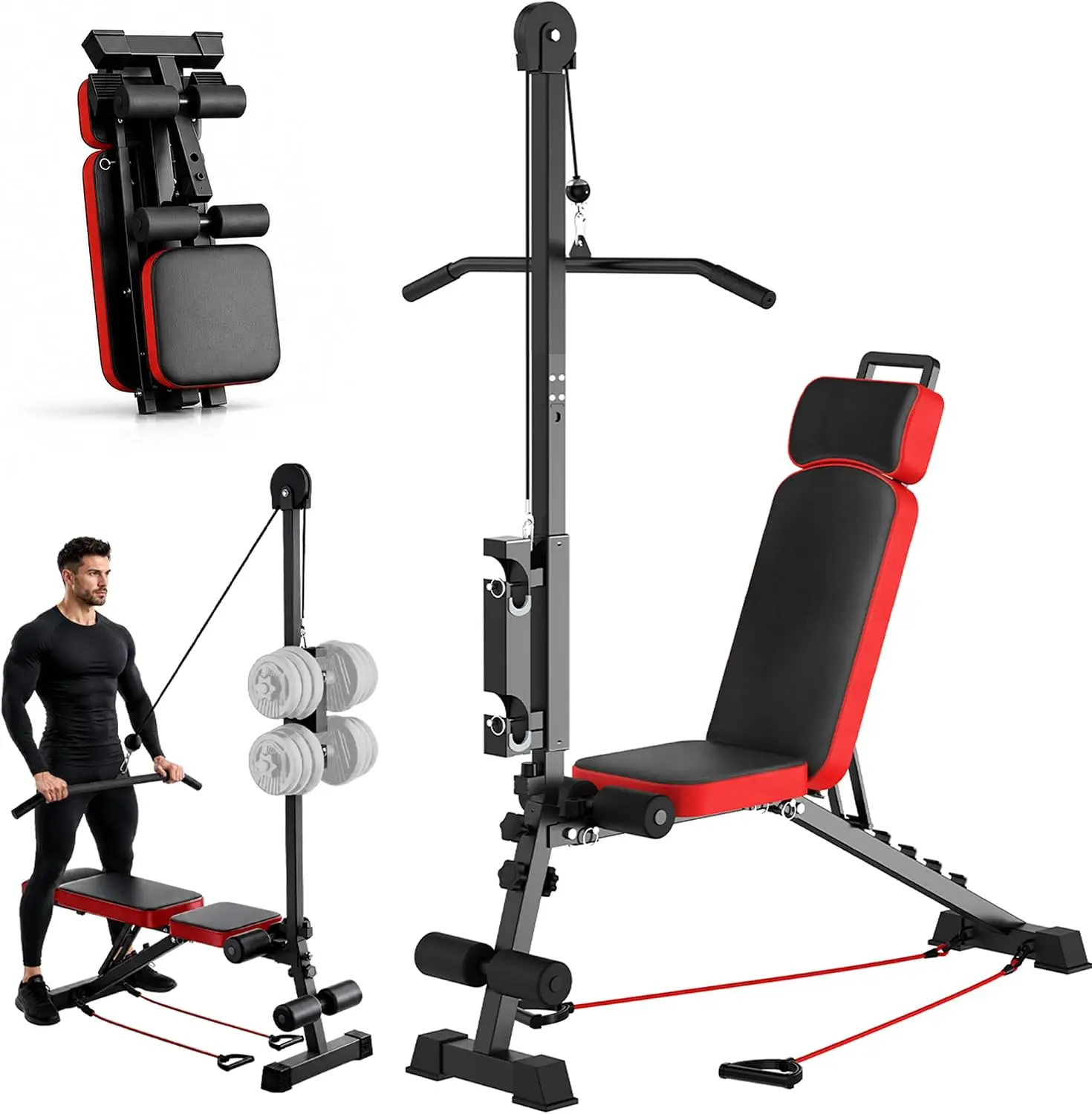 Bench Pulley System Adjustable Backrest Weight