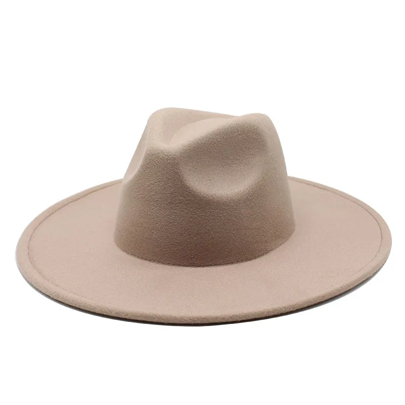 

2021 Cross Border New Arrival Autumn And Winter Solid Color Wool 9cm Big Brim Jazz Top Hat Men And Women Jazz Top Hat Felt Cap