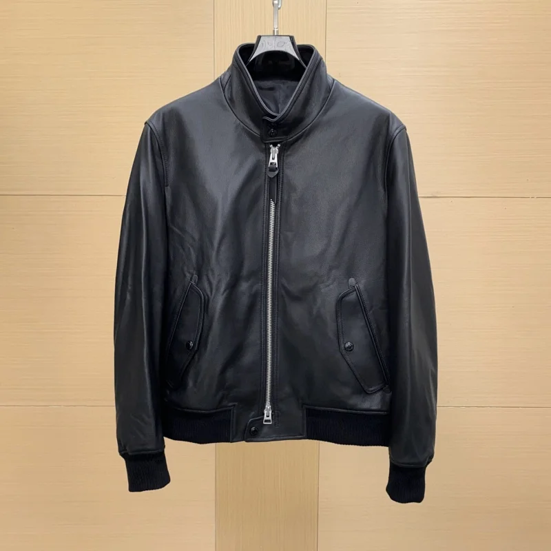 

Soft and fine high-quality goat leather classic stand-up collar men's casual leather coat for autumn and winter