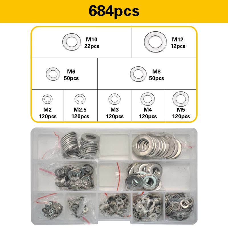 M5 M6 M8 M10 M12 M14 M16 M20 Copper Washer Assortment Set Metric Sealing Washers Kit 304 Stainless Steel Flat Spacer Gasket Ring