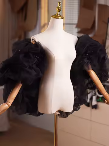 New black ruffle exaggerated shawl wrap prom evening performance dress gown DIY accessories