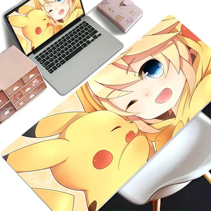 Kawaii Anime Desk Mat XXL Gaming Accessories Cabinet Mousepad Gamer HD Printing P-Pikachus Cartoon Rubber Mouse Pad Table Carpet