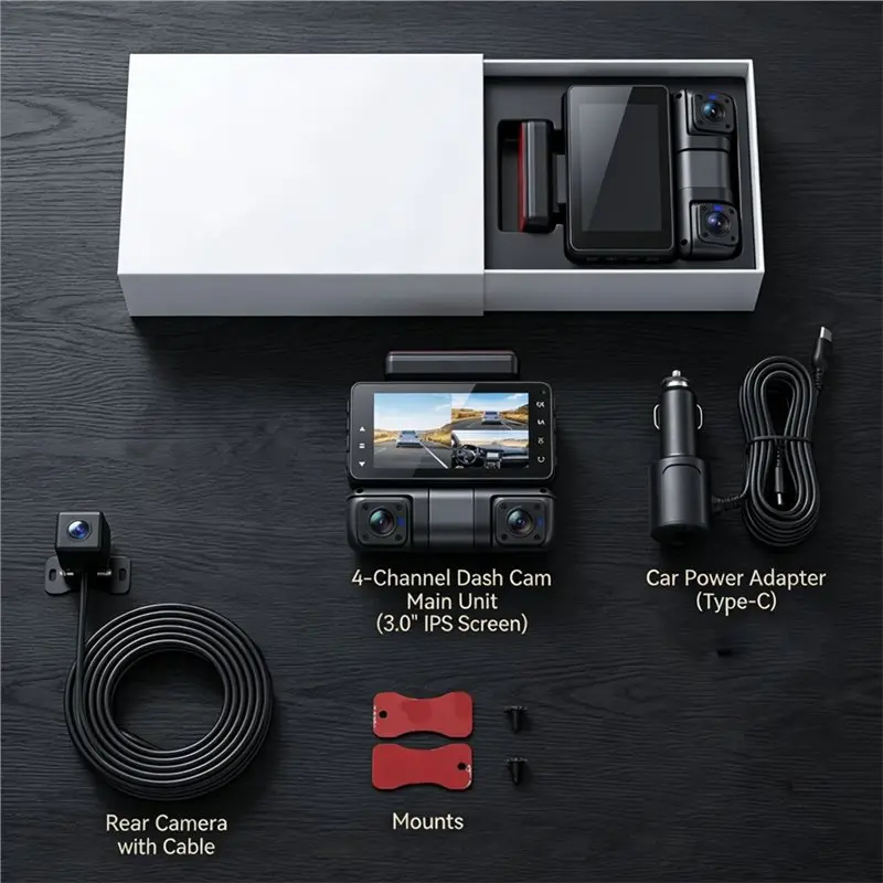 A92Z Parking Mode DVR Camera For Car 4 Channel Dash Cam 360° View 2.5K Wi-Fi GPS 1080P 24H/7