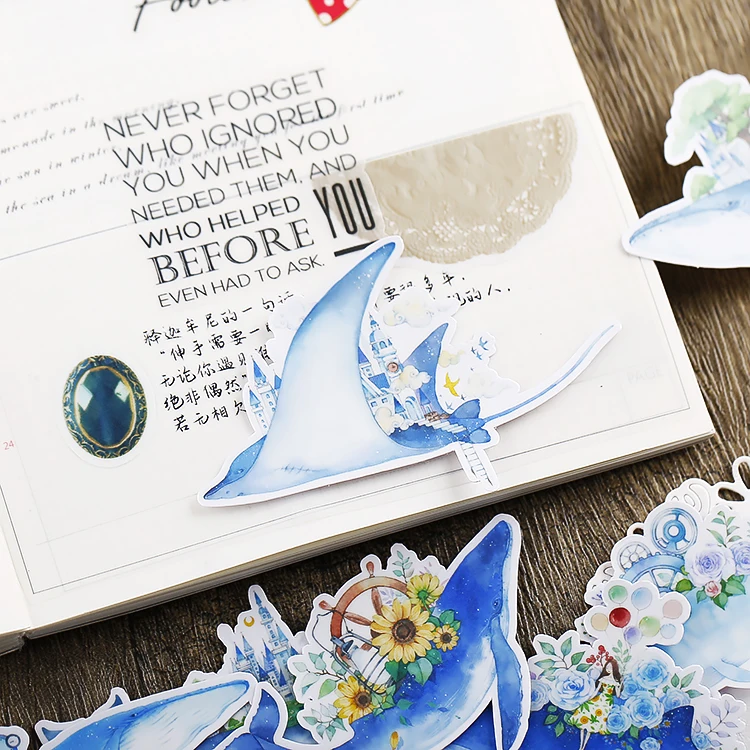 20PCS Whale Handbook Sticker Cute Art Small Fresh Handbook Decoration Small Paste Phone Case Material Cute Stationery