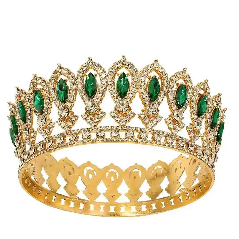 Full Round Colorful Beauty Pageant Crowns Baroque Circular Large Crown Tiaras Bride Headband Accessories Tiara Crown image 4
