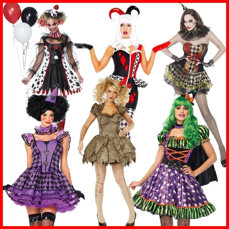 

Evil Circus Clown Stage Costume Dr loween Cosplay Nightclub Transformation Dr Women's Traditional Chinese Costume