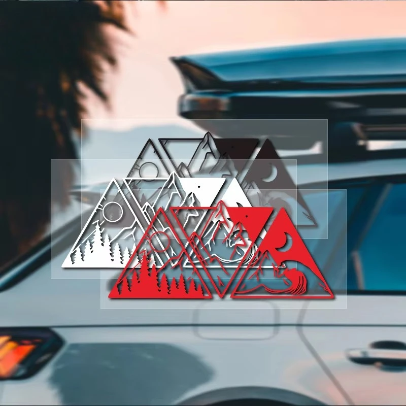 Outdoor Camping Vinyl Car Stickers Forest Mountain Wave Pattern Decals, RV Camper Off-Road Vehicle Body DIY Auto Decor