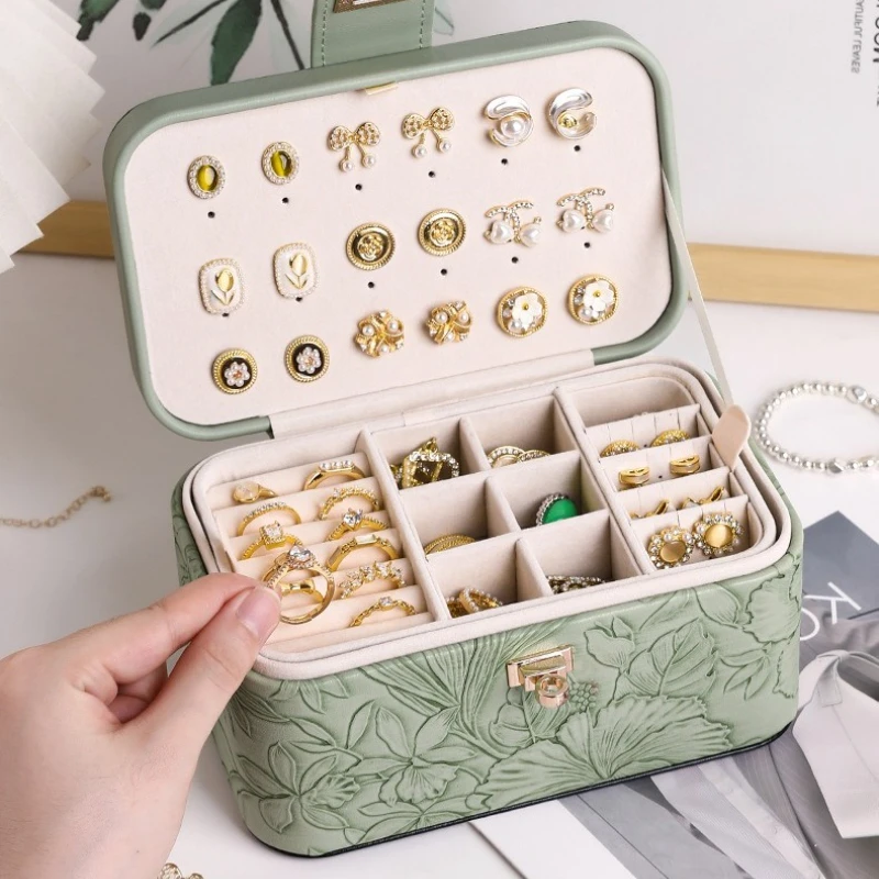 

Necklace Jewelry Box Patterned Leather Storage Boxes Ring Earring Bracelet Case Double Layer Compartments Display Organizer